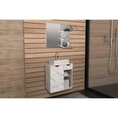 Imagem de Conjunto De Banheiro Armário C- Espelho Bn3608 E Balcão Suspenso Bn3605 C- Cuba Pia Bn3600 60cm Cor Mármore Branco - Tecno Mobili