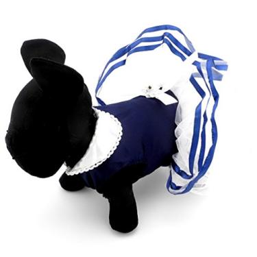 Imagem de SELMAI Vestido de festa de cachorro pequeno formal noite casamento tutu camisas vestido de cetim laço em camadas doce fada animal de estimação filhote gato cachorro roupas roupas roupas azul G
