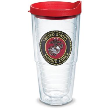Imagem de Tervis Copo de viagem com logotipo da Marines feito nos EUA com isolamento duplo mantém as bebidas frias e quentes, 680 ml, clássico