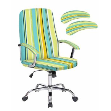 Imagem de Capa para cadeira de escritório, listras verticais coloridas listradas, laranja, azul, verde, ajuste elástico, capa para cadeira de computador, capa removível para cadeira de escritório, 1 peça,