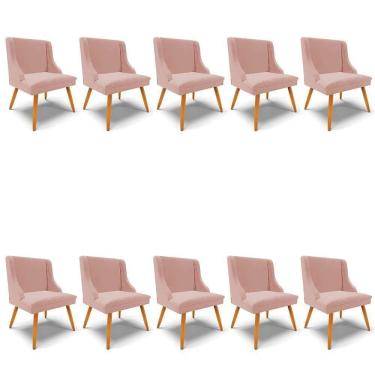 Imagem de Kit 10 Cadeiras Estofadas Para Sala De Jantar Pés Palito Lia Veludo Rosê - Ibiza