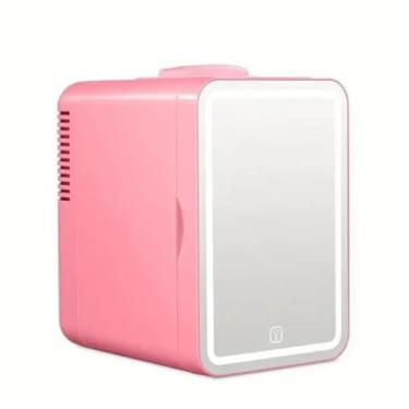 Imagem de MaxiBeauty Cooler frigobar com espelho, maquiagem beleza, skincare geladeira, 4l, ac/dc, refrigeração aquecida (Rosa)