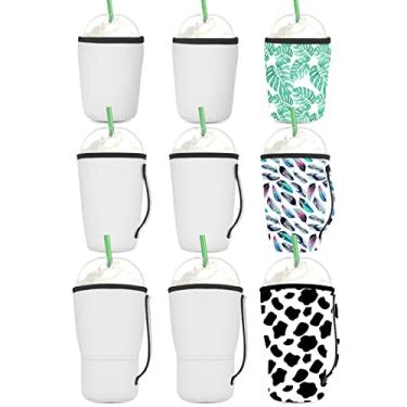 Imagem de OFFNOVA Pacote com 9 mangas de café em branco por sublimação, mangas de neoprene reutilizáveis de 3 tamanhos com alça, capa de 473 ml para café Starbucks, McDonalds, Dunkin Donuts, mais
