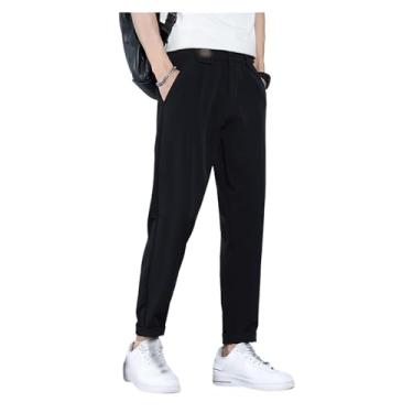 Imagem de Calça social masculina drapeada de seda gelo longa calça terno calça fina cintura elástica golfe bolso vestido, Preto, 3G