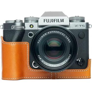 Imagem de Capa para câmera X-T5, BolinUS, feita à mão, couro legítimo, meia câmera, capa para câmera Fujifilm Fuji X-T5 XT5, versão com abertura inferior + alça de mão (amarela)