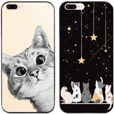 Imagem de 2 peças de capa de telefone traseira de silicone em gel TPU impresso com estrelas Peep Cat para Apple iPhone (iPhone 7 Plus/iPhone 8 Plus)