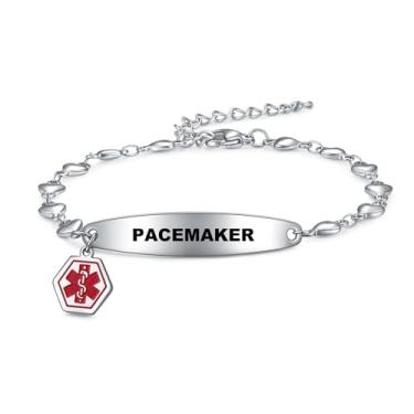 Imagem de YOTHIWAD Pulseiras de alerta médico para mulheres, pulseiras de identificação médica de emergência com gravação a laser grátis, pulseiras ajustáveis de aço inoxidável com gravação dupla face, 9In, Aço