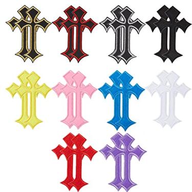 Imagem de 20 peças de adesivos cruzados com ferro em bordado vintage aplique cruz decorativo personalizado costurar em remendos para roupas jaquetas camisas chapéus mochilas jeans (multicolorido)