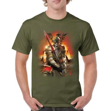 Imagem de Camiseta masculina Apocalypse Reaper Fantasy Skeleton Knight with a Sword Medieval Legendary Creature Dragon Wizard, Verde militar, M