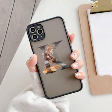 Imagem de Capa de telefone com letra inicial para iPhone 11 13 12 14 15 Pro Max 7 8 Plus SE2 XR XS Retro Flower Gold AB 26 letras capa à prova de choque, K, para iphone X ou XS