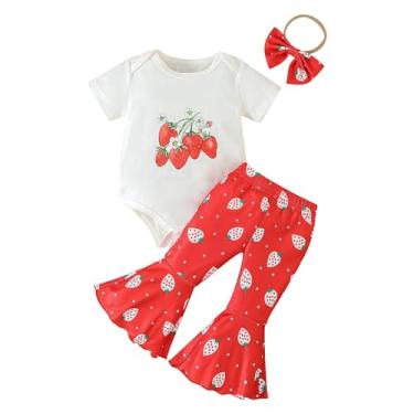 Imagem de Macacão infantil de manga curta, listrado, estampa de morango, cobertor vermelho para bebês e meninas, Branco, 0-3 Meses