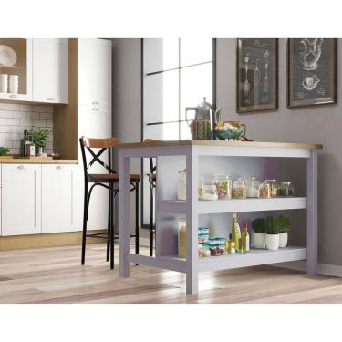 Imagem de Bancada de Cozinha Gourmet Ilha 2 Prateleiras Cinza