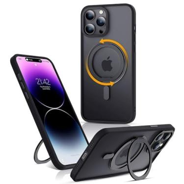 Imagem de Capa com suporte de anel magnético giratório 360 ° para iPhone 15 14 13 12 11 Pro Max Plus Capa para capa de carregamento sem fio, preta, para iPhone 14 ProMax