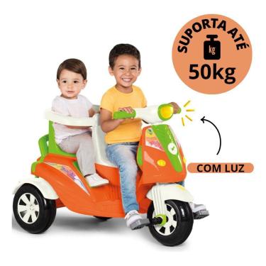 Imagem de Triciclo De Passeio Infantil Gêmeos Moto Duo Com Proteção Empurrador Buzina Som Pedal 2EM1 Duas Crianças +1 Ano