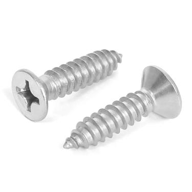 Imagem de #4 x 7/20.3 cm Parafusos de chapa metálica de cabeça chata parafusos de madeira, aço inoxidável 304 18-8, autorroscante, 100 peças