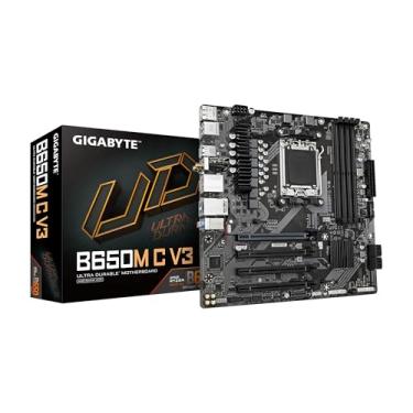 Imagem de GIGABYTE Placa-mãe B650M C V3 (rev. 1.0) AM5 LGA 1718 AMD B650 M-ATX com garantia de 5 anos, DDR5, PCIe 4.0 M.2, PCIe 4.0, USB 3.2 Gen1 Type-C, LAN 1GbE, Q-Flash Plus, EZ-Latch