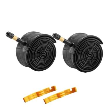 Imagem de 26 x 1,9/2,125 AV 48 mm Válvula Schrader Pacote de 2 tubos internos com 2 alavancas de pneu de bicicleta grátis