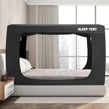 Imagem de BORNA Tenda de cama tamanho solteiro para adultos e crianças, barracas de dormir portáteis para crianças e adultos, espaço de privacidade respirável na cama com três portas (não incluído)