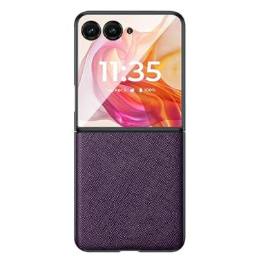 Imagem de LTLMYDAM Capa fina para Moto Razr 50Ultra/50, capa clássica de couro genuíno com textura cruzada estilo negócios, capa de proteção contra quedas, roxa, 50Ultra
