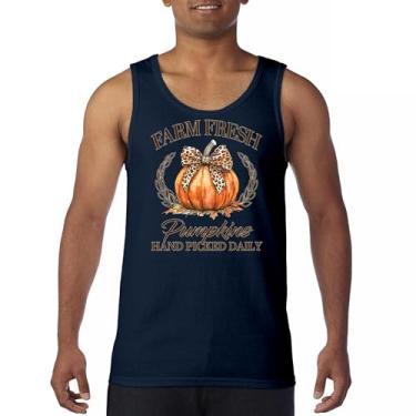 Imagem de Regata Farm Fresh Pumpkins outono aconchegante estação milho labirinto festival dia de ação de graças peru outono linda camiseta masculina, Azul marinho, P