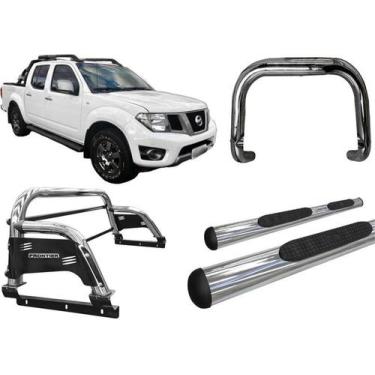 Imagem de Kit Quebra Mato Santo Antonio H3 Estribo Frontier 08/16 Cromado - HOZZ