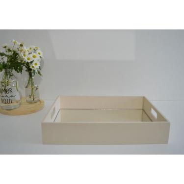 Imagem de Bandeja B095 Bege Multi Uso Mdf Decoração Espelho Festa Cha Cafe Tacas