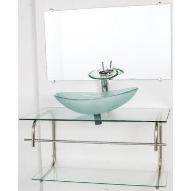 Imagem de Gabinete de vidro para banheiro inox 80cm cuba oval incolor - Cubas e 