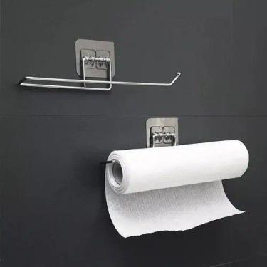 Imagem de Suporte Adesivo Porta Papel Toalha Alumínio Filme Cozinha Prata - Art 