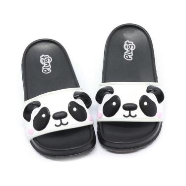 Imagem de Chinelo Slide Infantil Plugt Menina Menino Panda Preto, 25/26