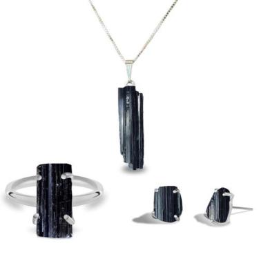 Imagem de Conjunto Natura Turmalina Negra - Cristal Natural, Banho Ouro 18k