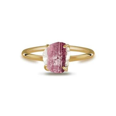 Imagem de Aliança Turmalina Rosa - Cristal Natural, Banho Ouro 18k