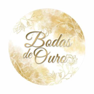 Imagem de Painel de Tecido Sublimado Redondo Casamento Bodas de Ouro Dourado Flo