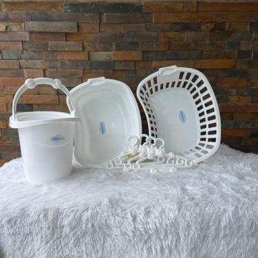 Imagem de Balde alça 11 L Bacia 17 L 12 Un cabide bebê Cesto de Roupa - PLASTBRA