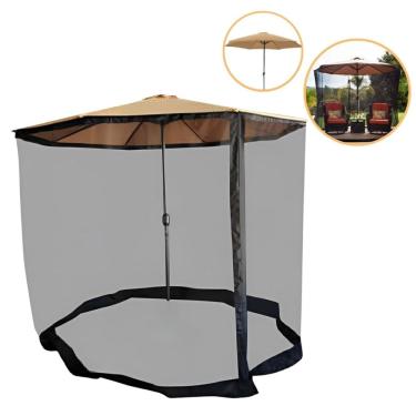 Imagem de Ombrelone Base Central Redondo 3.3m com Tela Mosqueteiro Praia Jardim Bege Importway Iwobctm-330