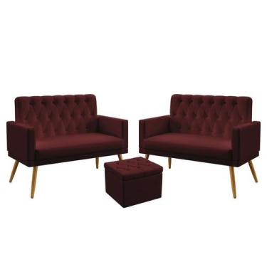 Imagem de 2 Poltronas Namoradeira Vega Com Rodapé E Capitonê Com Puff Quasar Sue