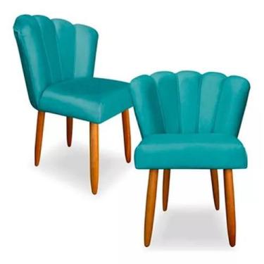 Imagem de Kit 2 Cadeiras Poltrona Sala Jantar Penteadeira Pétala Suede Azul Turq
