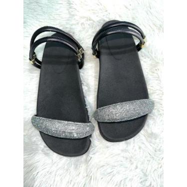 Imagem de Sandalia Papete Strass tira grossa bananinha com traseira detalhe 2 fo