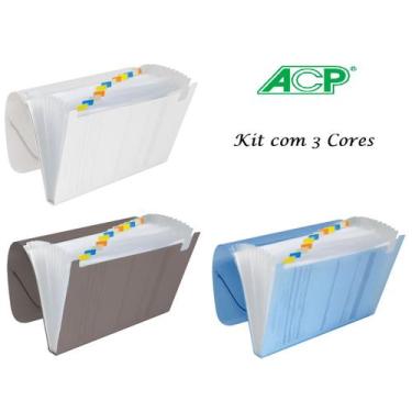 Imagem de Pasta Sanfonada Plastica A4 12 Div. Sortida Kit c/3 Pcs ACP