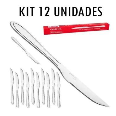Imagem de Kit 12 Facas de Churrasco Com Serra Aço Inox Original Line