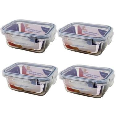 Imagem de Kit 4 Potes De Vidro Refratário 330ml Hermético Com Tampa - HomeBras