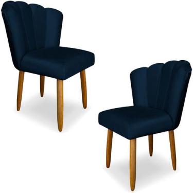 Imagem de Kit 2 Cadeiras para Penteadeira Estofadas Pétala Veludo Azul Marinho P