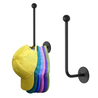 Imagem de YIWONFU Suporte para chapéus para bonés de beisebol, 2 peças de organizador de chapéus multiuso, em forma de L, de aço inoxidável, cabide de chapéu, armazenamento para parede, com capacidade de 10