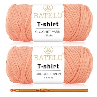 Imagem de BATELO Pacote com 2 fios de crochê para iniciantes em crochê/cesta/porta-copos, fio de camiseta 400 g/160 m de tecido de poliéster grosso (amarelo tangerina)