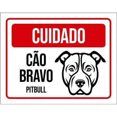 Imagem de Placa Cuidado Cão Cachorro Bravo Pitbull 36X46