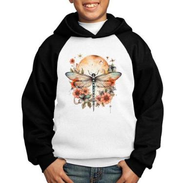 Imagem de Moletom Infantil Libélula, Lua e Flores - Foca na Moda, Branco, Preto,