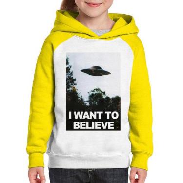 Imagem de Moletom Infantil I Want To Believe - Foca na Moda, Branco, Amarelo, 8