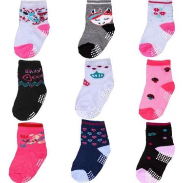 Imagem de Kit 9 Pares Meia Infantil Bebe Antiderrapante Menino 0 A 24 - BEBE MAL