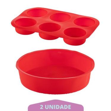 Imagem de kit Forma Cupcake Silicone e Forma Redonda Vermelho Pudim - QUALITY HO