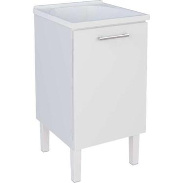 Imagem de Gabinete de Lavanderia Branco em Aço 50cm com Tanque Sintético Branco 