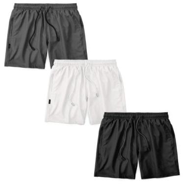 Imagem de Kit 3 Shorts MXC BRASIL Masculino Curto Praia Calção Liso Branco Preto